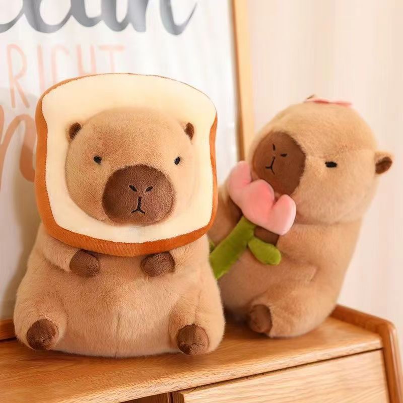 30/40cm Capybara Plush Toys With Toast Flowers Rodents Capybara Plushie In Dinosaur Unicorn Avocado Rabbit Doll