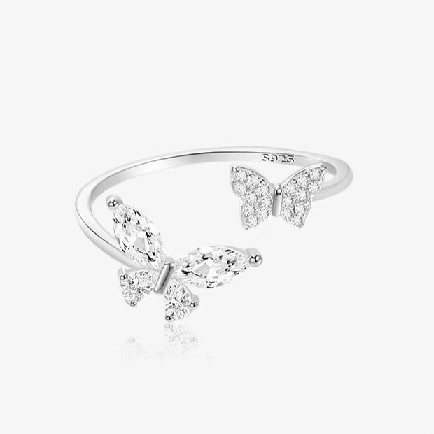 Wholesale High-End Luxury Open Butterfly Zircon 925 Sterling Silver Ring Jewelry