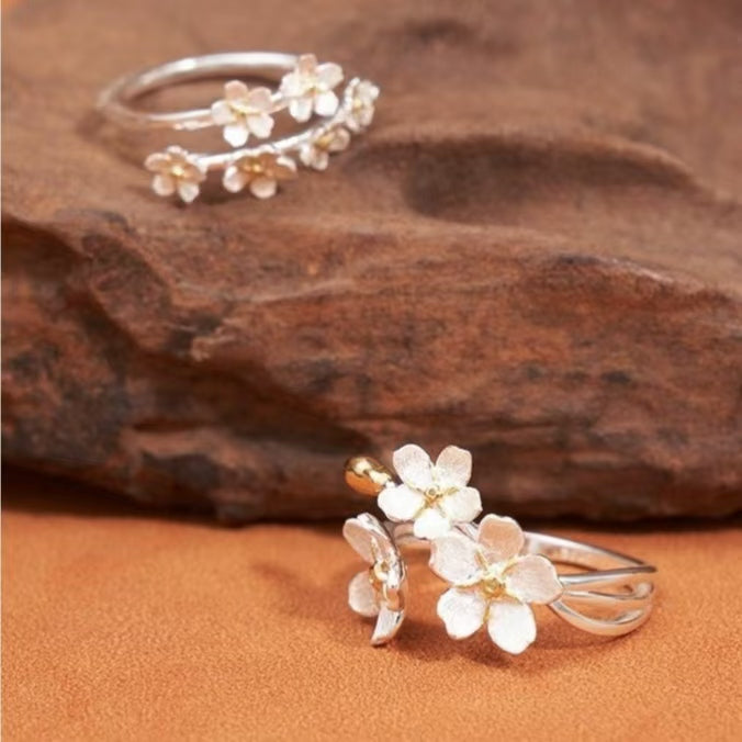 French Style Vintage Iris Flower Opening Rings for Women Girls Temperament Flowers Adjustable Ring Jewelry Accessories