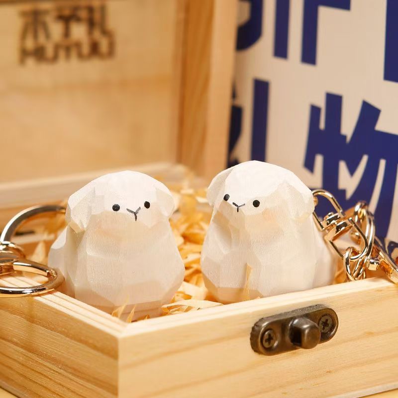 Customizable handcrafted carving cute wooden sheep figurine sculpture statue woodcarving animal art crafts