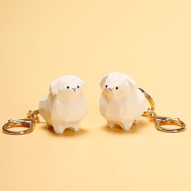 Customizable handcrafted carving cute wooden sheep figurine sculpture statue woodcarving animal art crafts