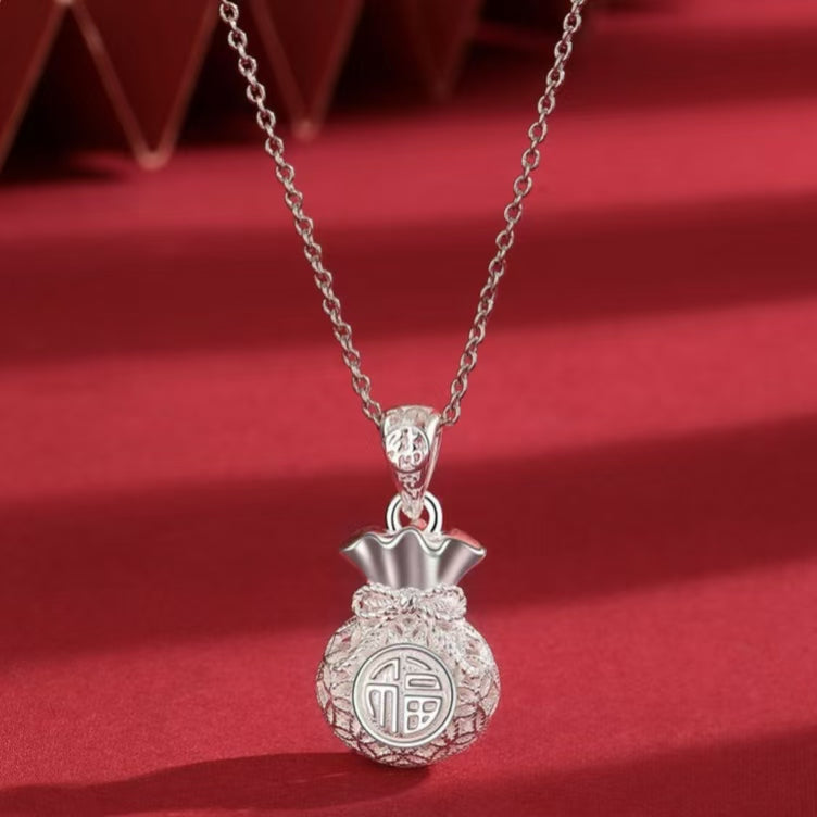 New hollowed-out money bag titanium steel necklace set fashion choker temperament female fortune